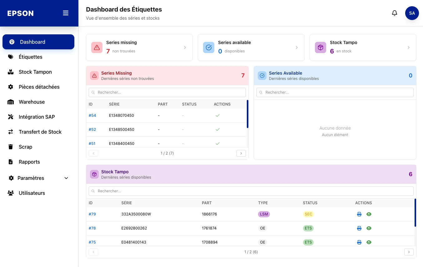 Epson, Dashboard, screenshot of the label management web app built by FreshMarkom